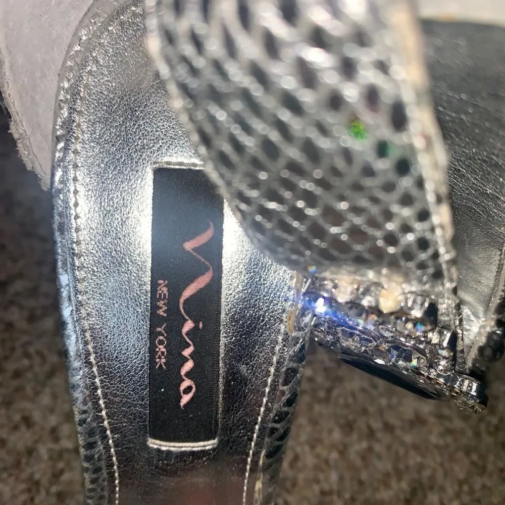 Nina New York Silver Jeweled Heels